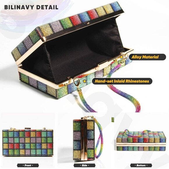 Women Rainbow Shine Clutch Purse, Rainbow Crystal Clutch Purses for Wedding Even - Picture 4 of 6